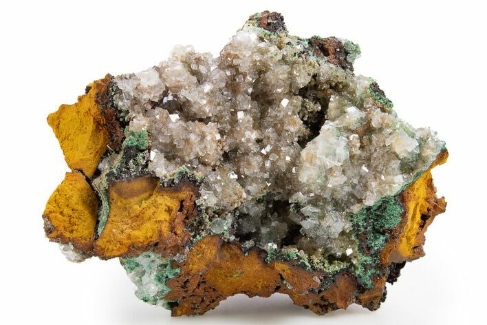 Fibrous Malachite and Rhombohedral Calcite on Limonite - Mexico #330599
